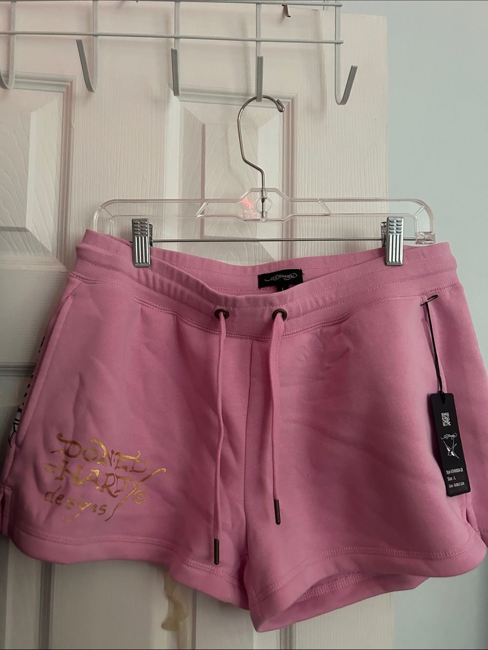 Ed Hardy Pink Athletic Shorts with Gold Logo